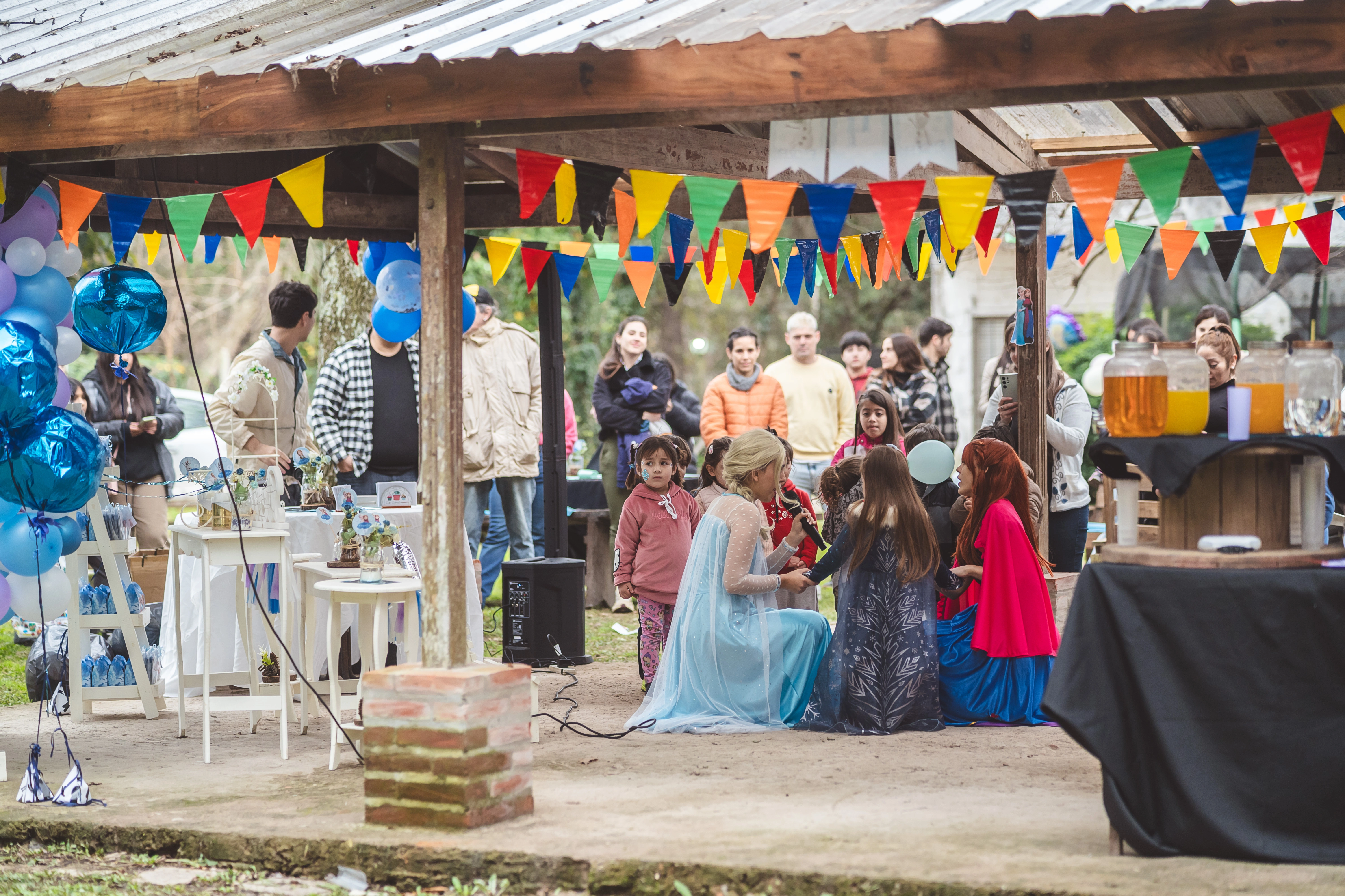 Show musical de princesas Disney cantando en vivo en escenario de cumpleaños